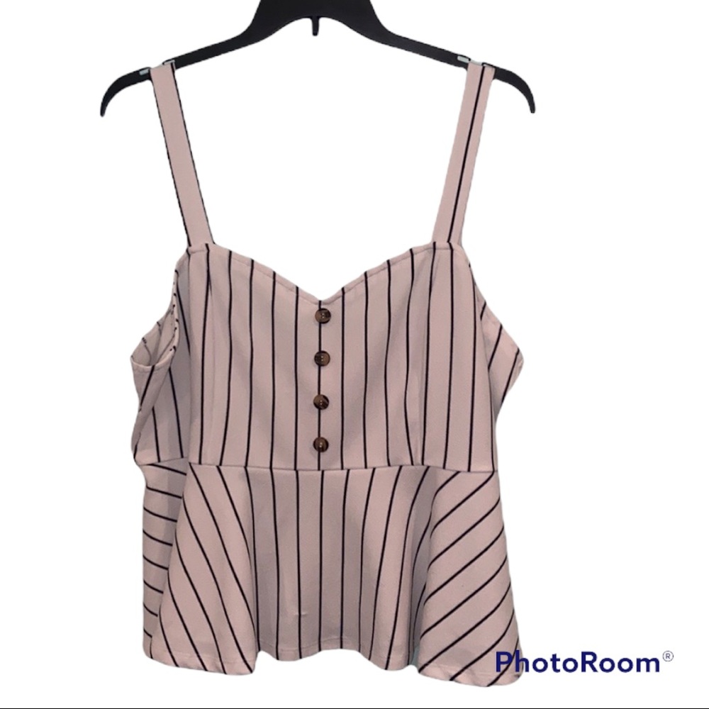 Black and white peplum tank top with button detail DONATING SEPTEMBER